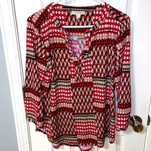 COPY - Women’s harlequin pattern blouse in red and black (L)